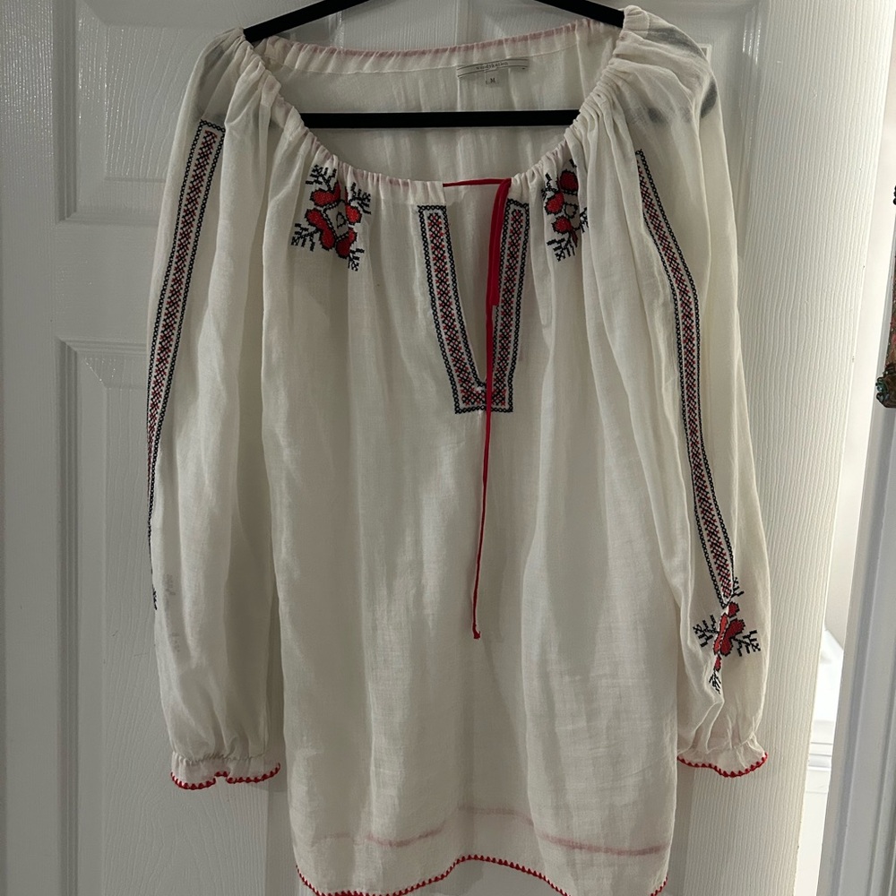 Wendy Katlen Cream and Red Embroidered Long Sleeve Blouse